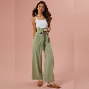 Altar'd State Tori Tie Waist Wide Leg Jumpsuit In Sage Green & White Size S